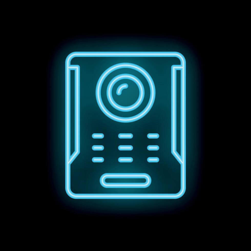 Neon intercom icon glowing on dark background vector