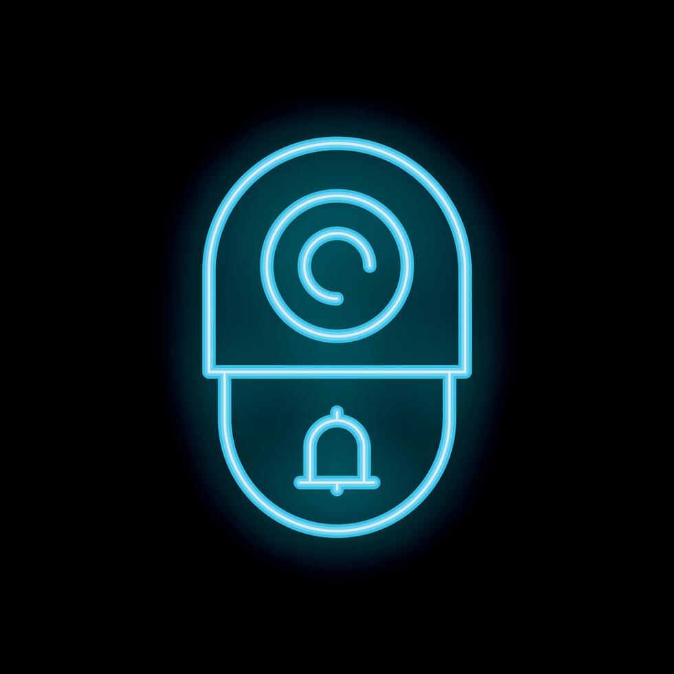 Neon icon of cctv camera showing recording status and notification bell vector