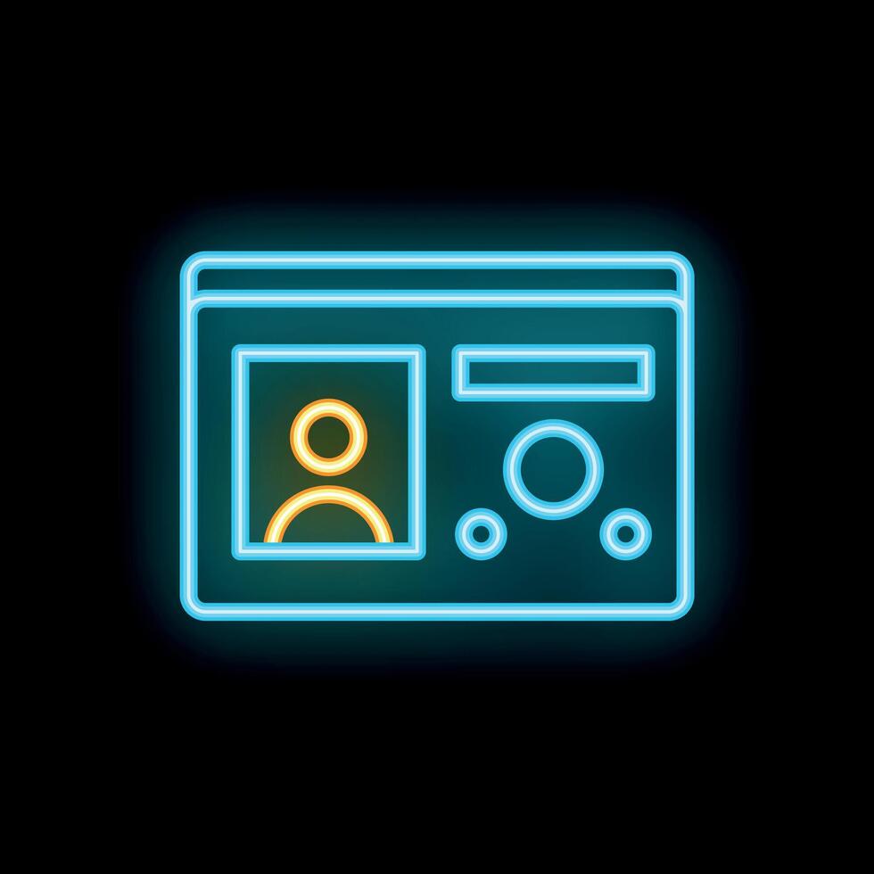 Neon id card icon glowing on dark background vector
