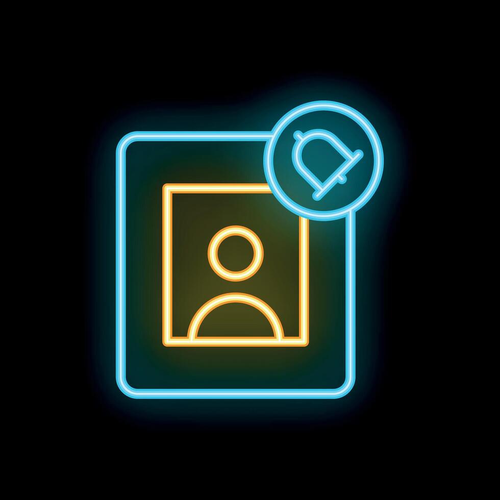 Neon icon showing new user notification with bell on mobile phone screen vector