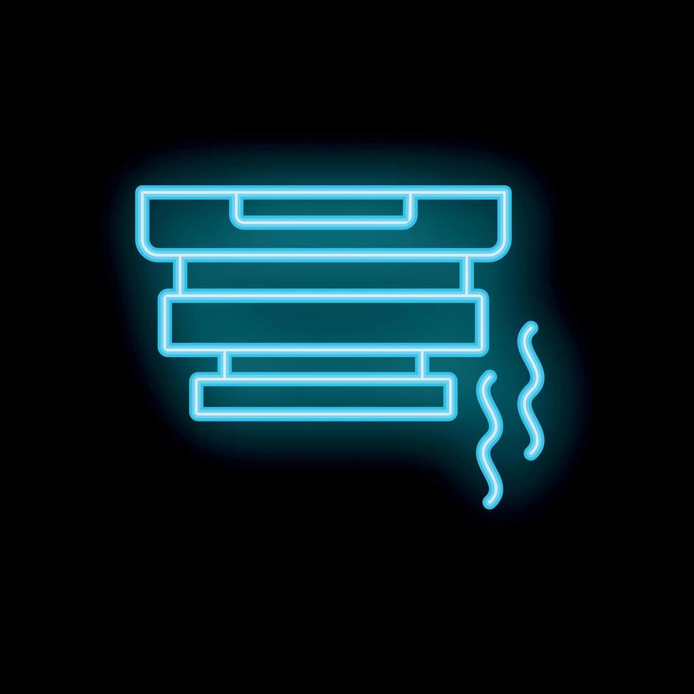 Blue neon icon of a dryer releasing hot air representing laundry and clothes drying vector