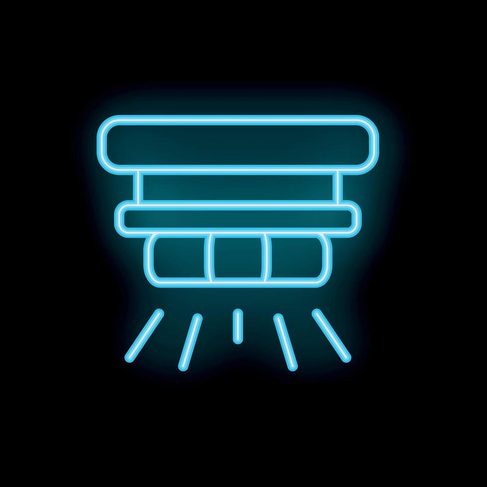 Neon smoke detector icon detecting smoke with beams of light vector