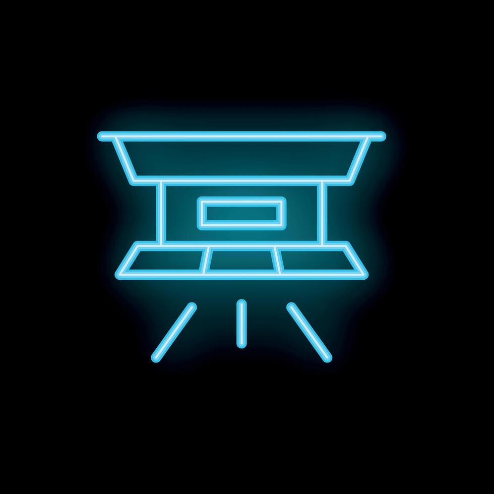 Neon icon of a spotlight shining light beams on stage vector