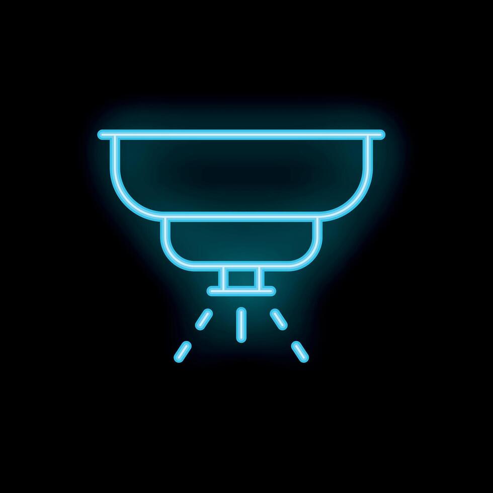 Neon fire sprinkler system activating on black background vector