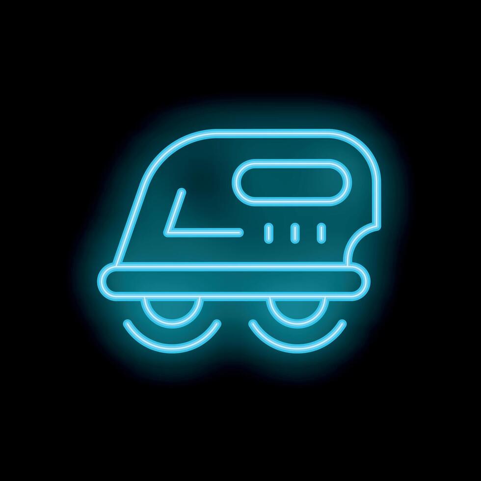 Neon icon of futuristic transport moving on black background vector