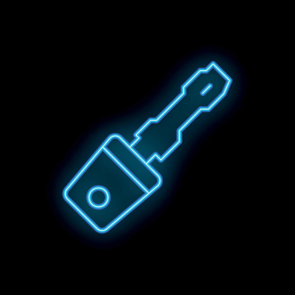 Blue neon key glowing on black background vector