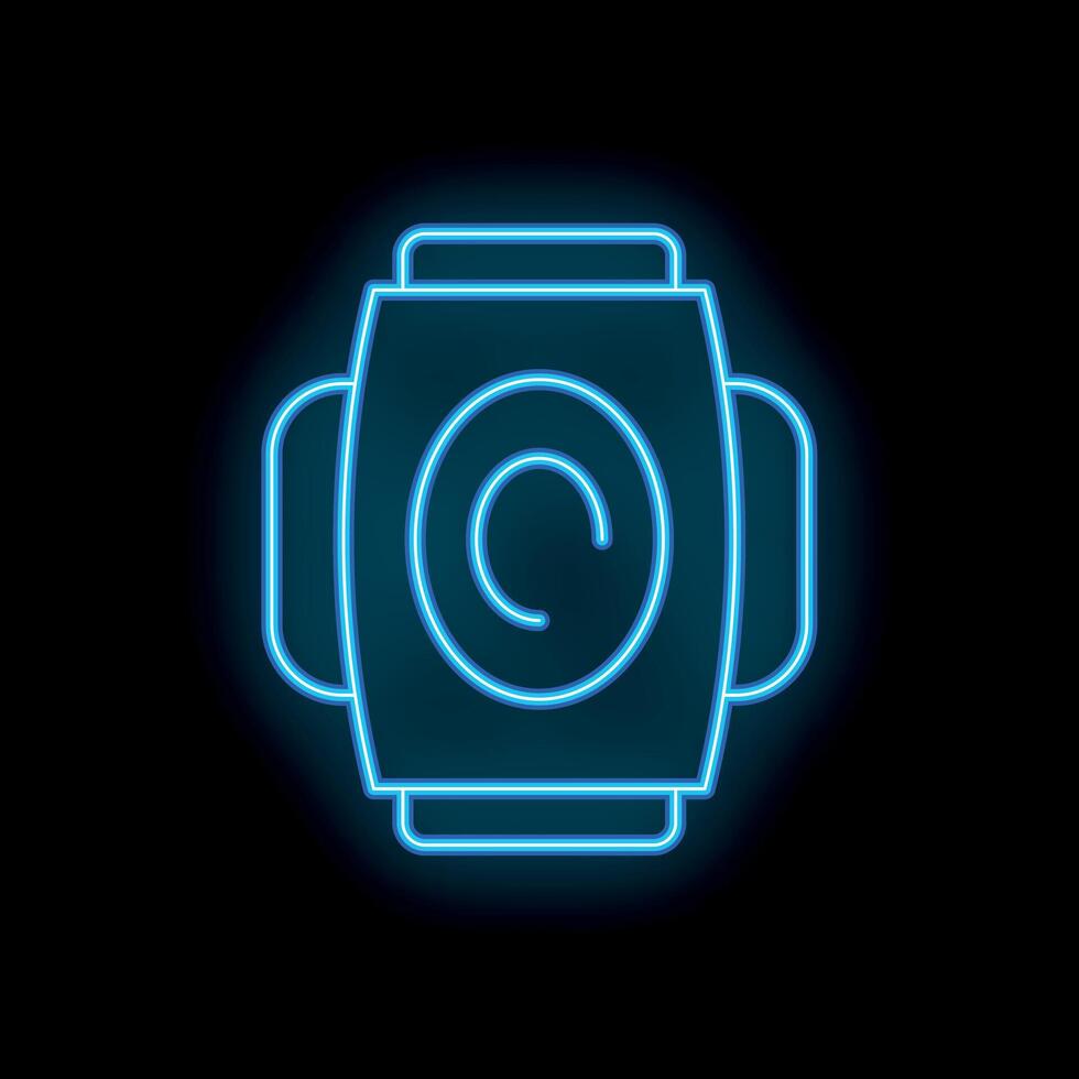 Blue neon sign of smart watch on black background vector