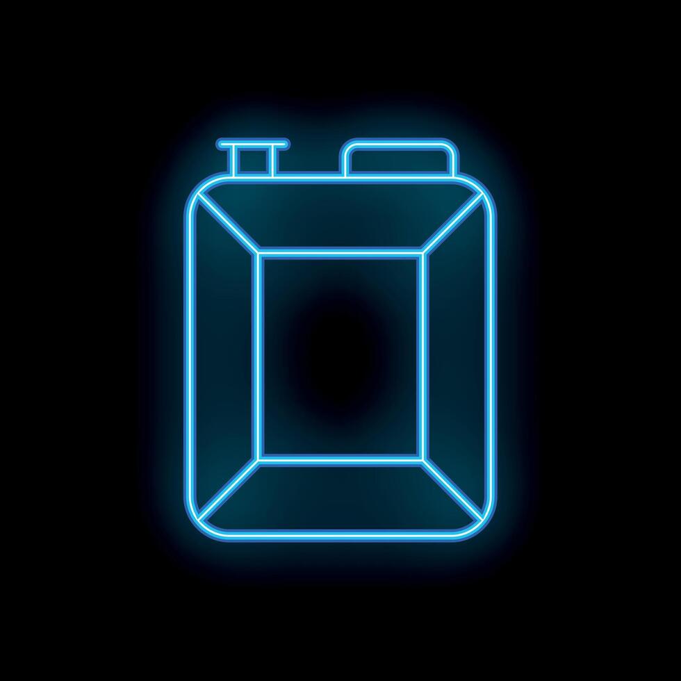 Blue neon sign of jerrycan on black background illustrating petrol concept vector