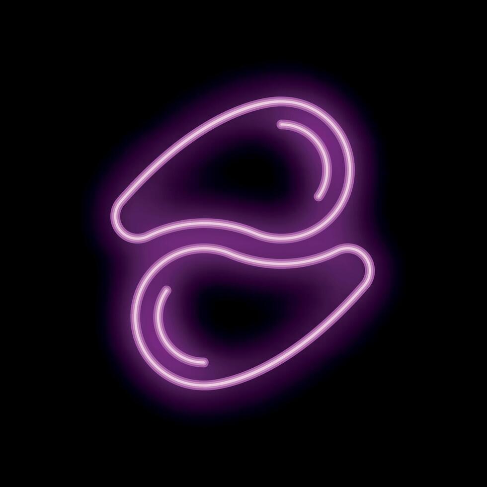 Glowing neon sign depicting two chicken legs on black background vector