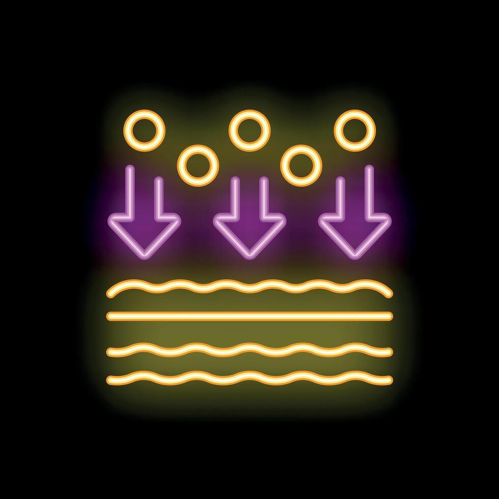 Neon icon of molecules penetrating layers of skin vector
