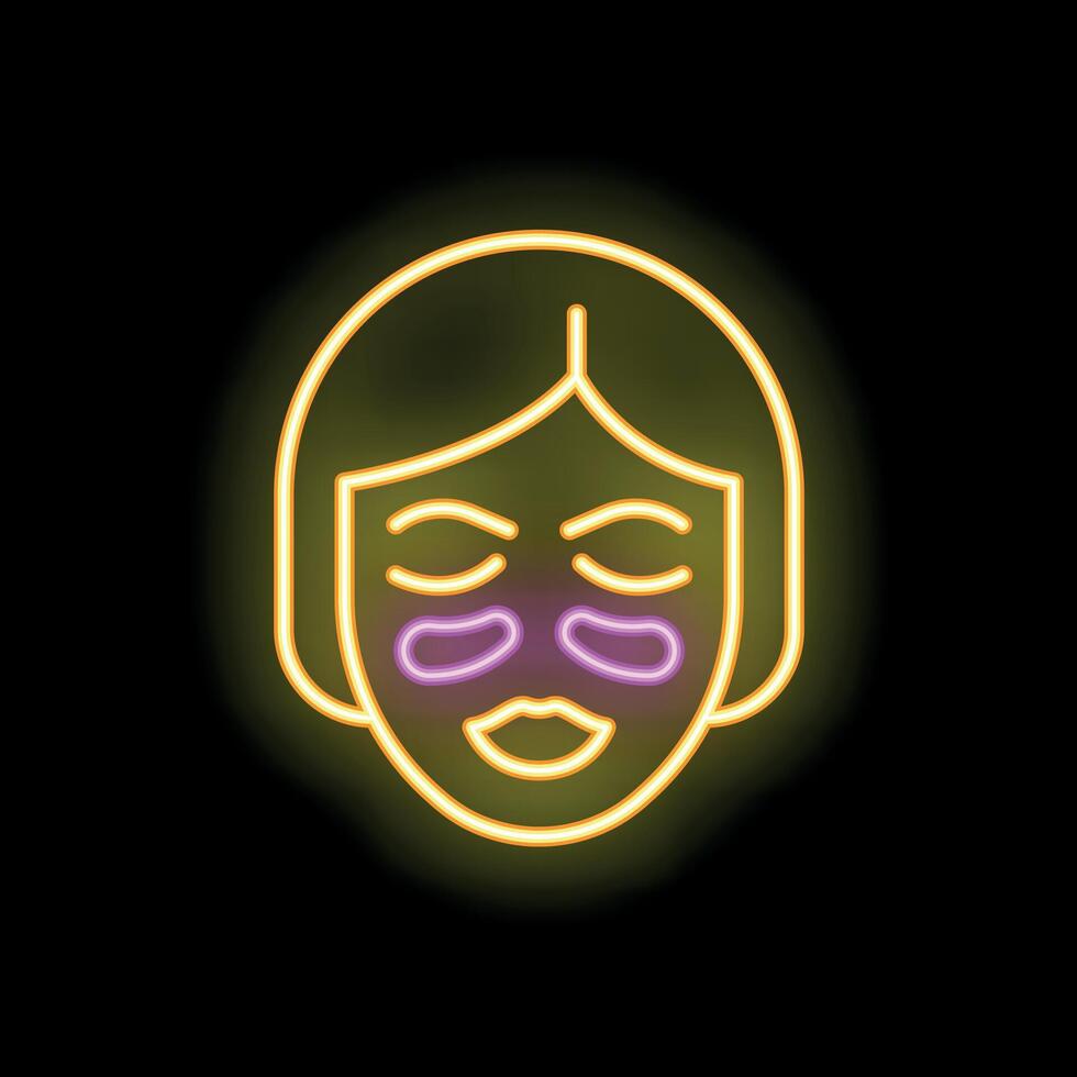 Woman applying under eye patches neon sign on black background vector