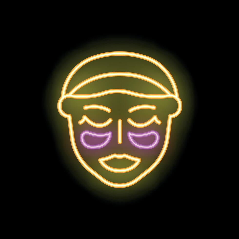 Woman wearing cosmetic eye patches neon sign on black background vector
