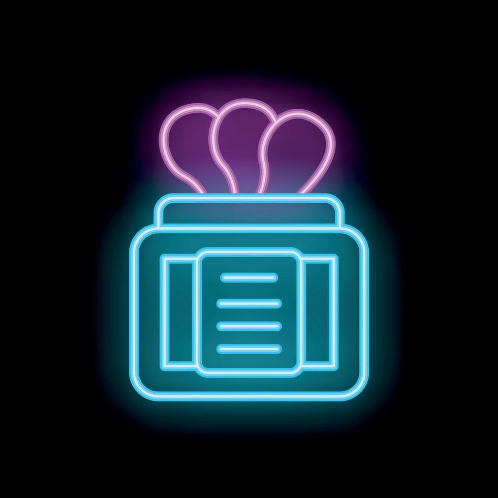 Neon icon of a server receiving information with fiber optic cables vector
