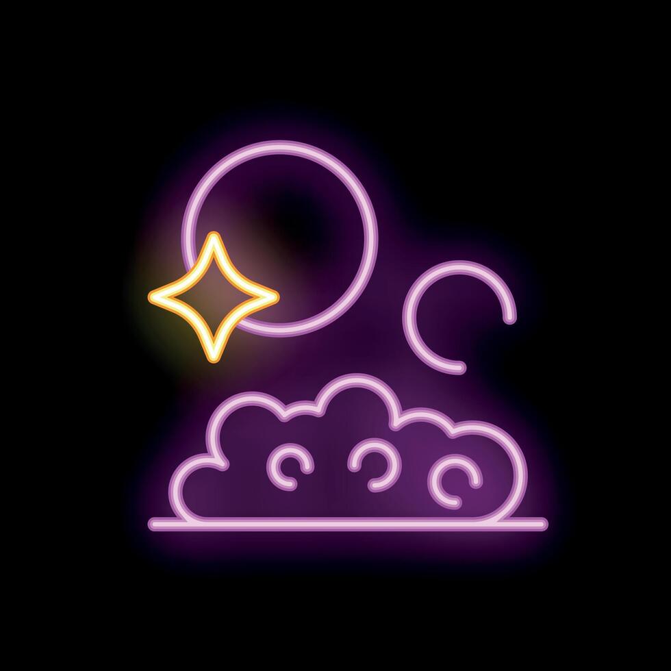 Neon sign showing moon shining over clouds at night vector