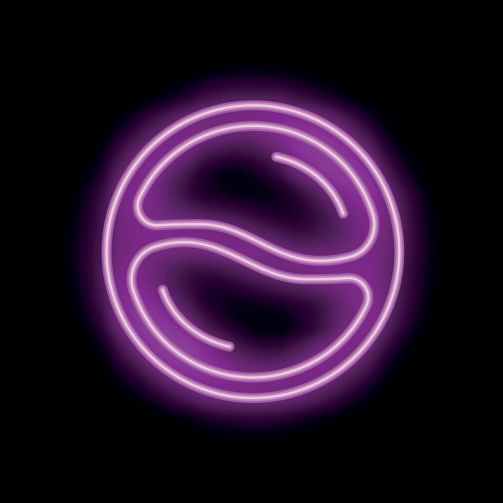 Neon sign showing yin yang symbol on black background vector
