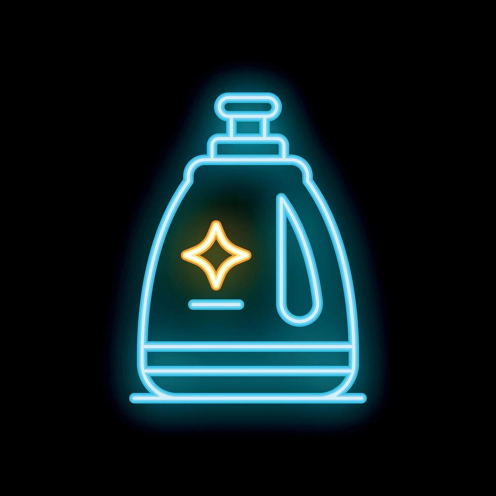 Neon sign of detergent bottle shining brightly on black background vector