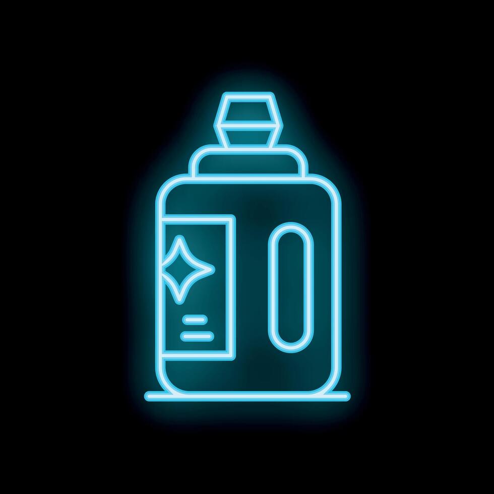 Neon icon of cleaning supplies disinfecting wipes or bleach bottle glowing vector