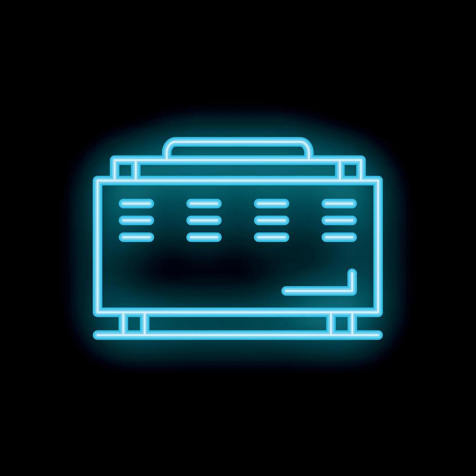 Neon icon of a diesel generator providing emergency power vector