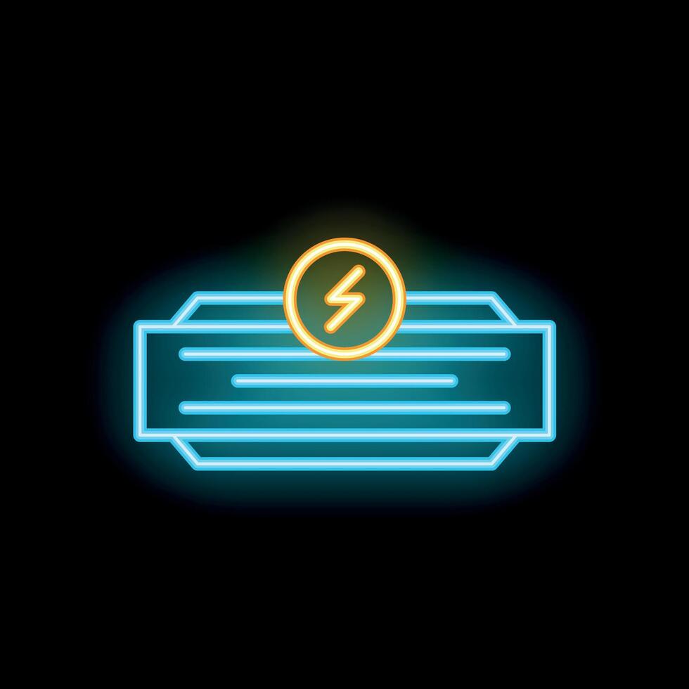 Neon sign representing a car battery being charged with a lightning bolt vector