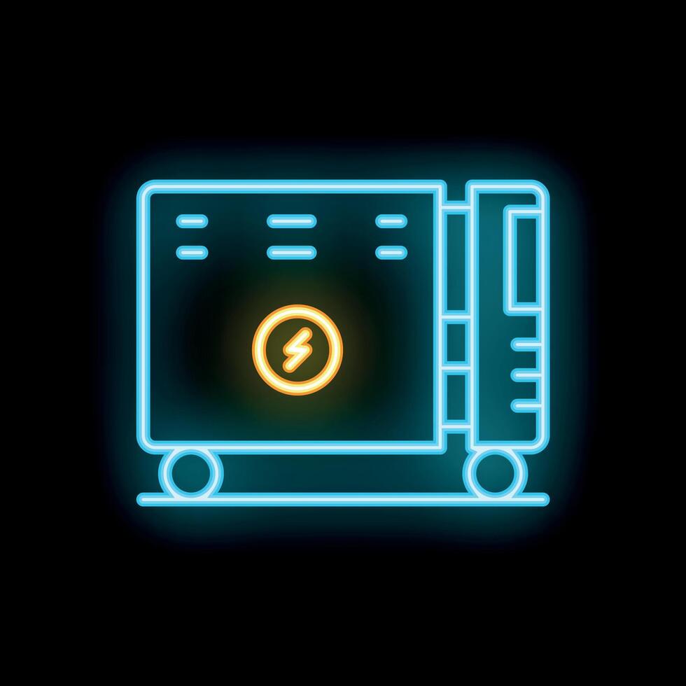 Neon icon of mobile diesel generator providing electricity vector