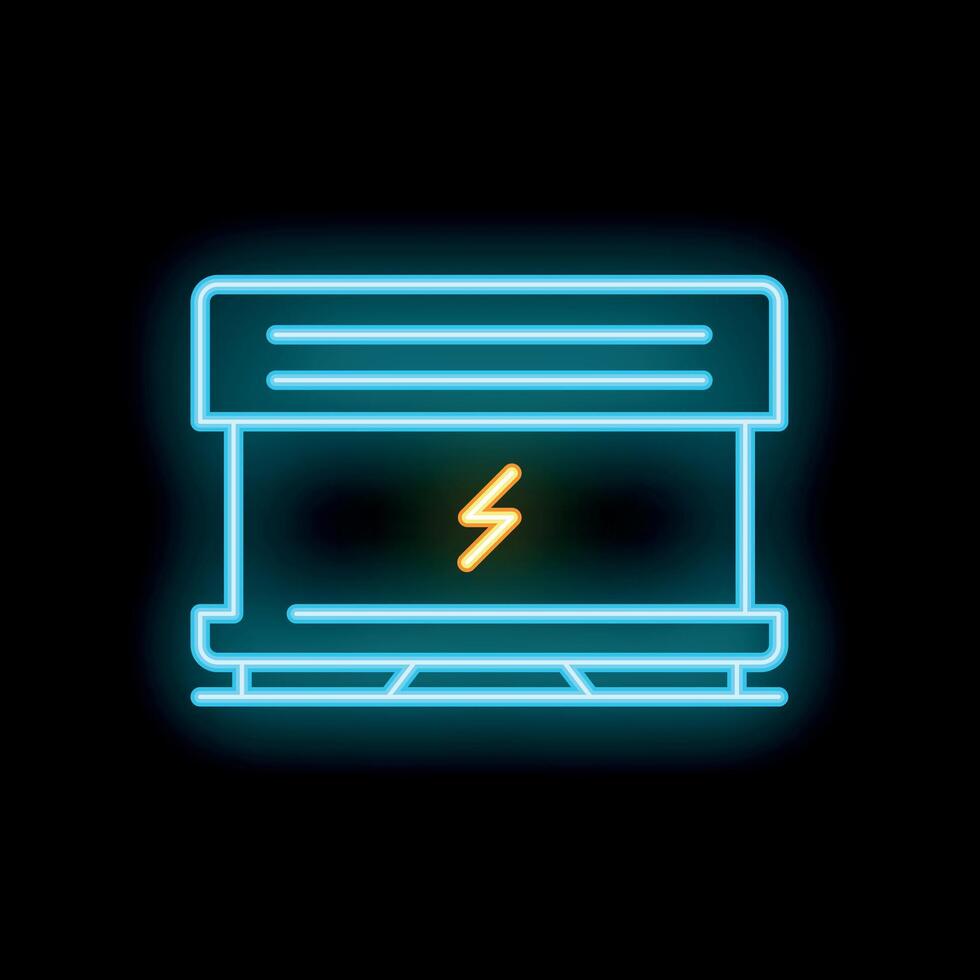 Neon accumulator icon glowing on dark background vector