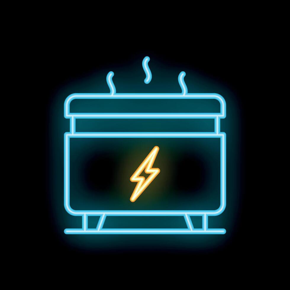 Neon sign of overheated electrical generator emitting steam vector