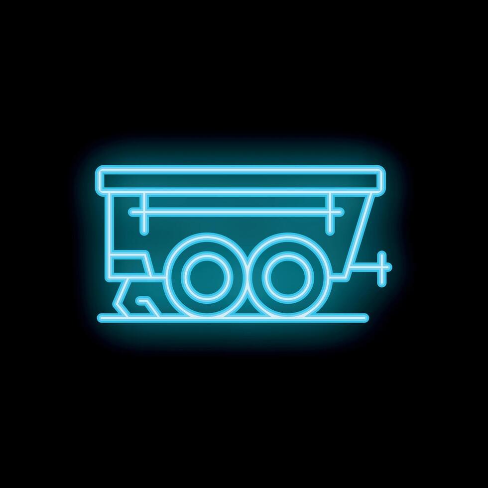 Blue neon icon of a utility trailer on black background vector