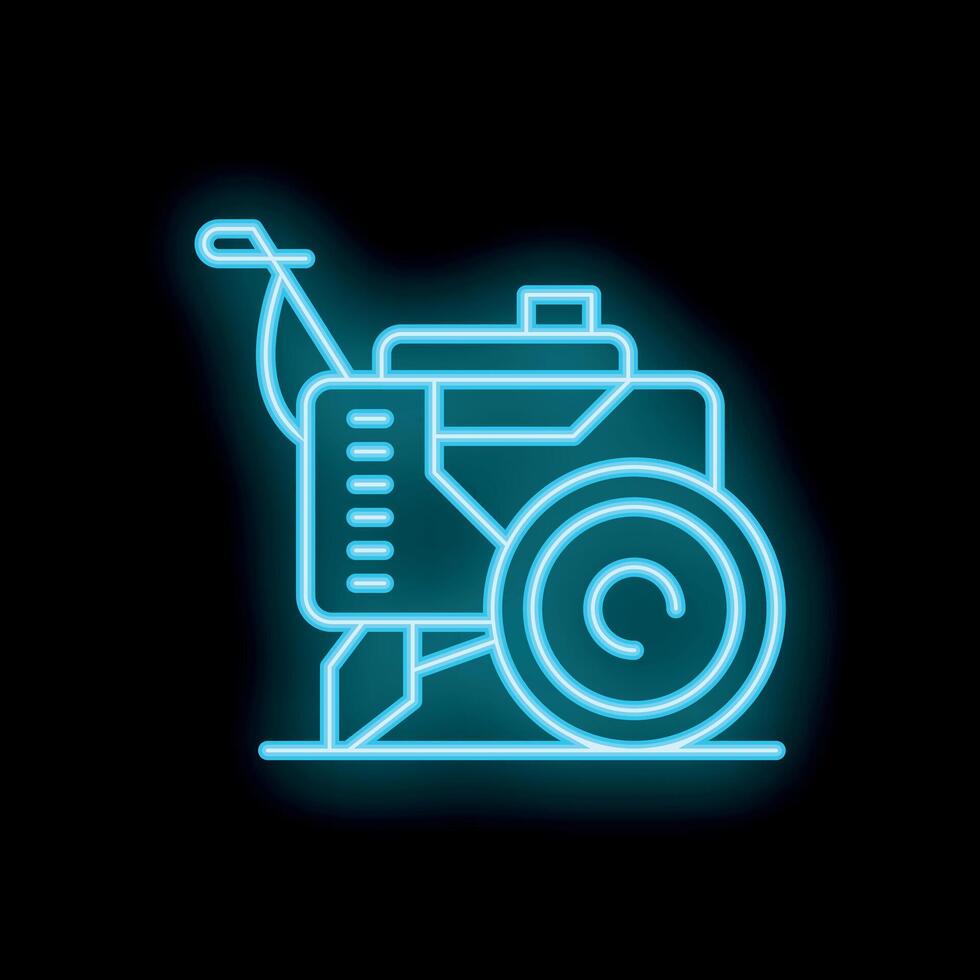 Neon icon of a walk behind concrete saw cutting machine vector