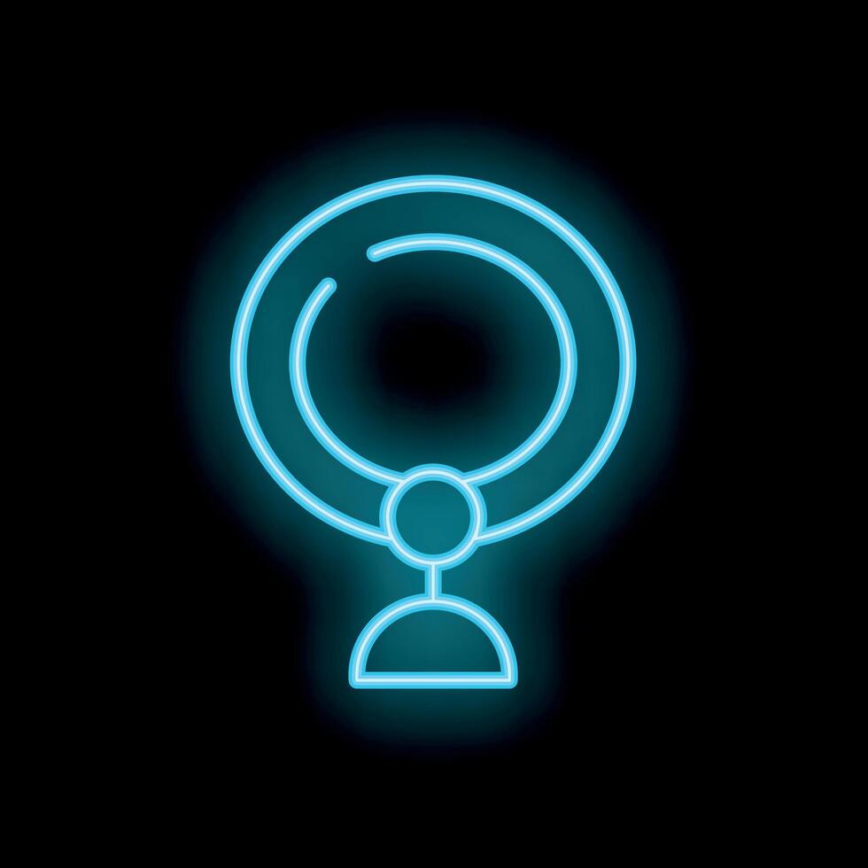 Blue neon ring light icon glowing against a black background vector