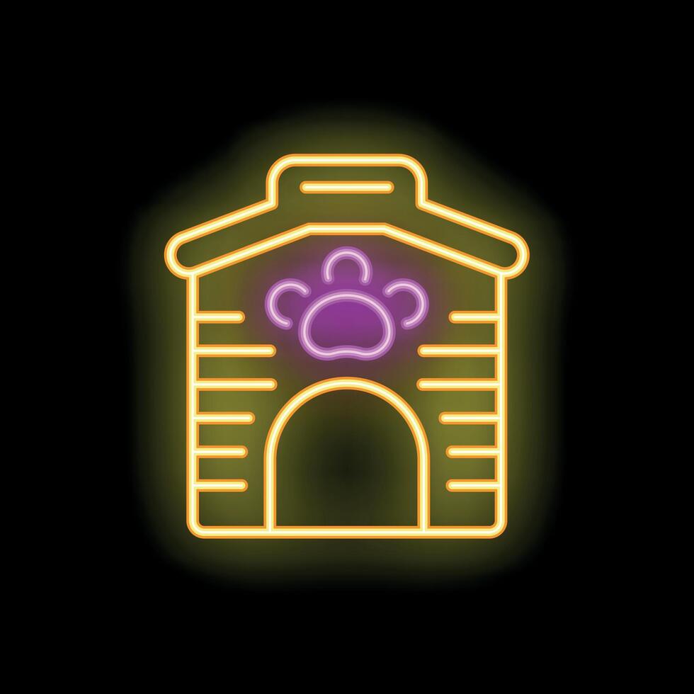 Neon sign of doghouse with paw print for pet shop or shelter vector
