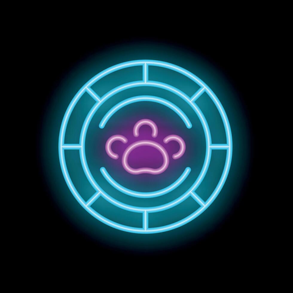 Neon sign of pet friendly place with paw print icon vector
