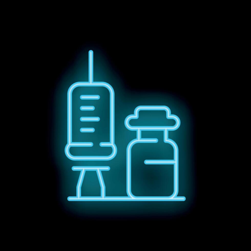 Neon syringe and vial representing healthcare and vaccination vector