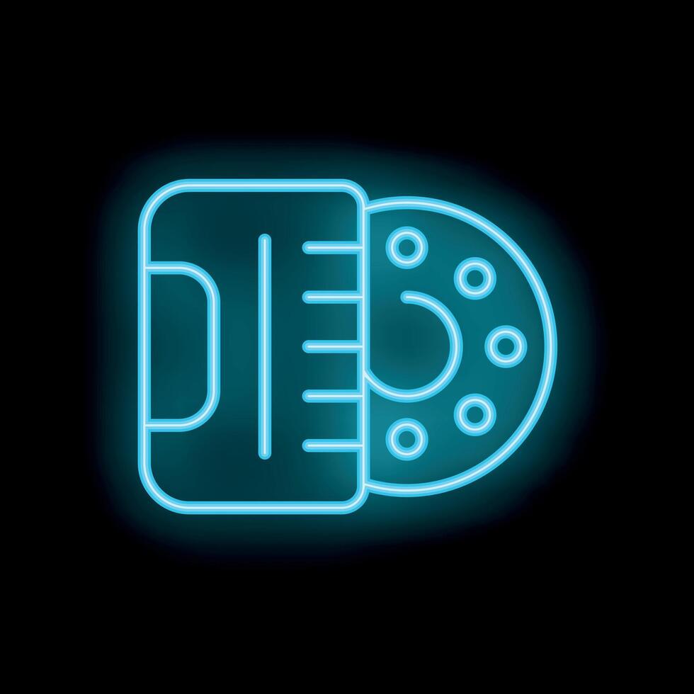 Neon icon of car brake system showing pad and disc vector