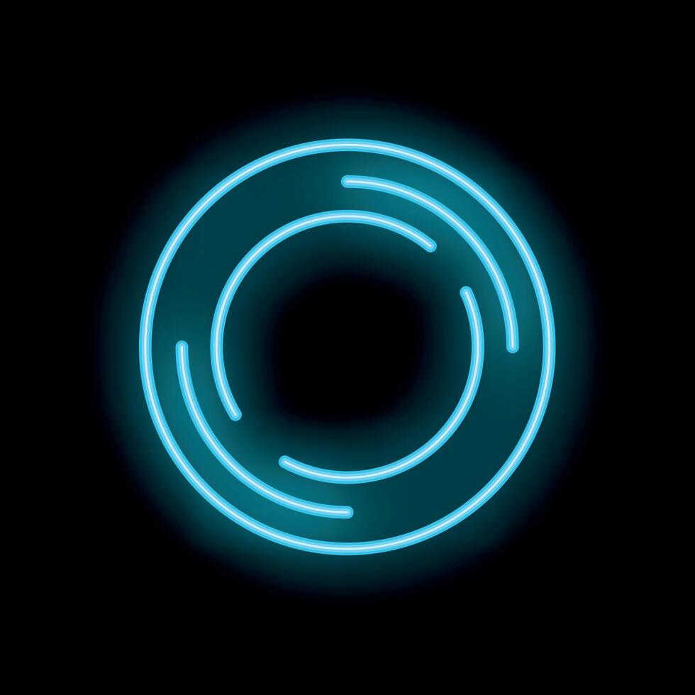 Blue neon light glowing circle frame on black background vector