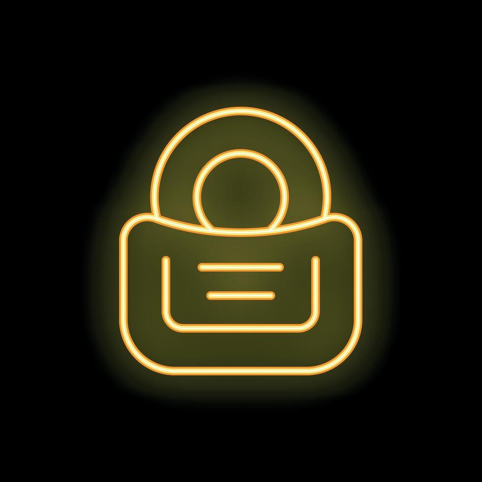 Yellow neon icon of a padlock glowing on black background vector