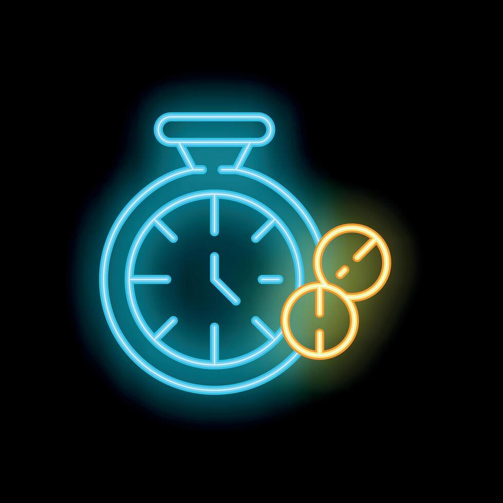 Neon sign of clock showing time is money concept vector