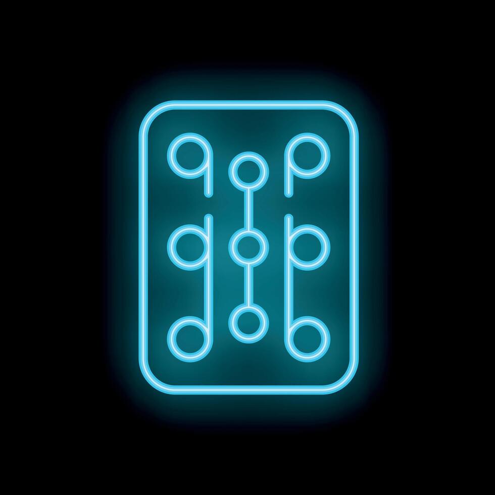 Blue neon sign representing a mixing console on black background vector