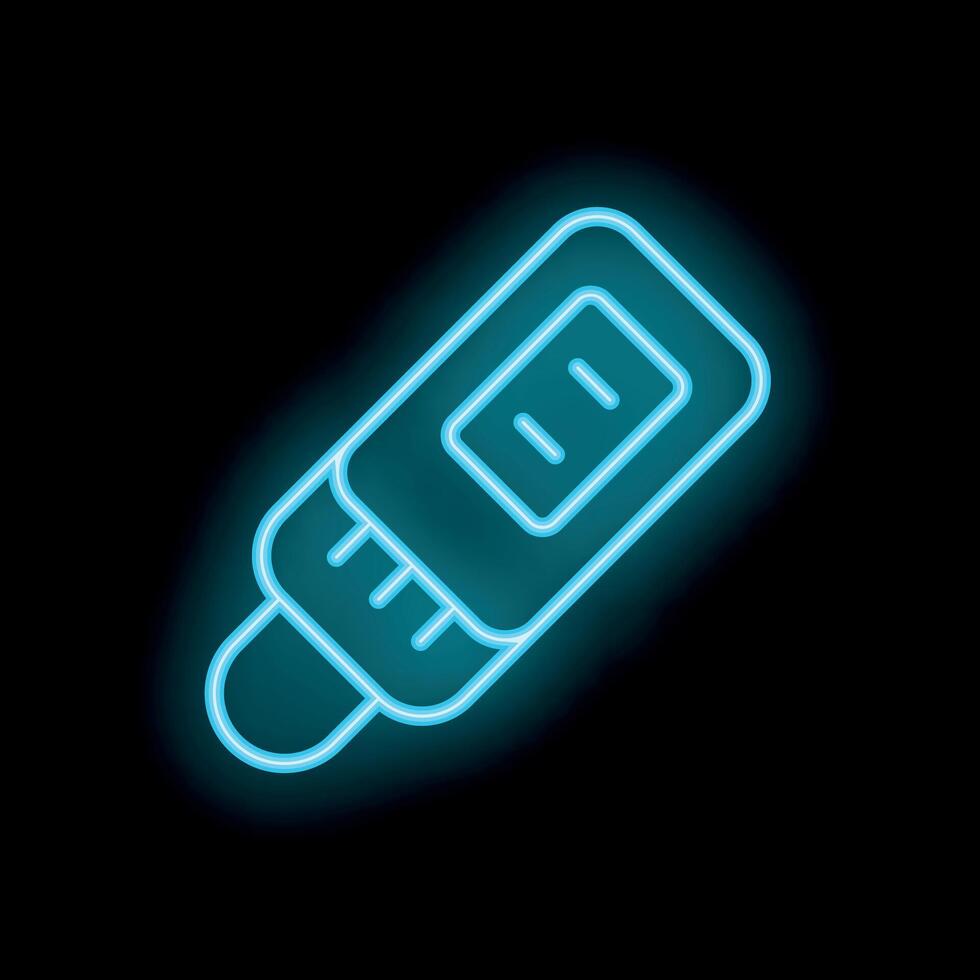 Glowing neon icon of a usb flash drive on black background vector