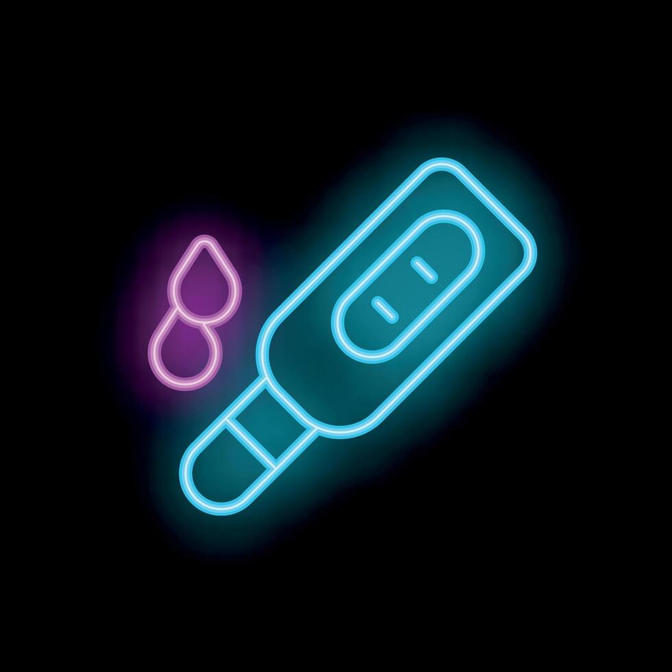 Neon pregnancy test icon depicting blood droplets vector