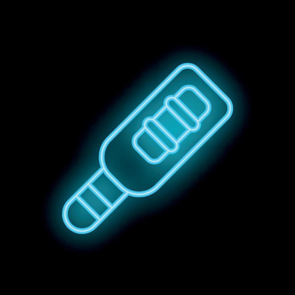 Blue neon pregnancy test icon glowing on black background vector