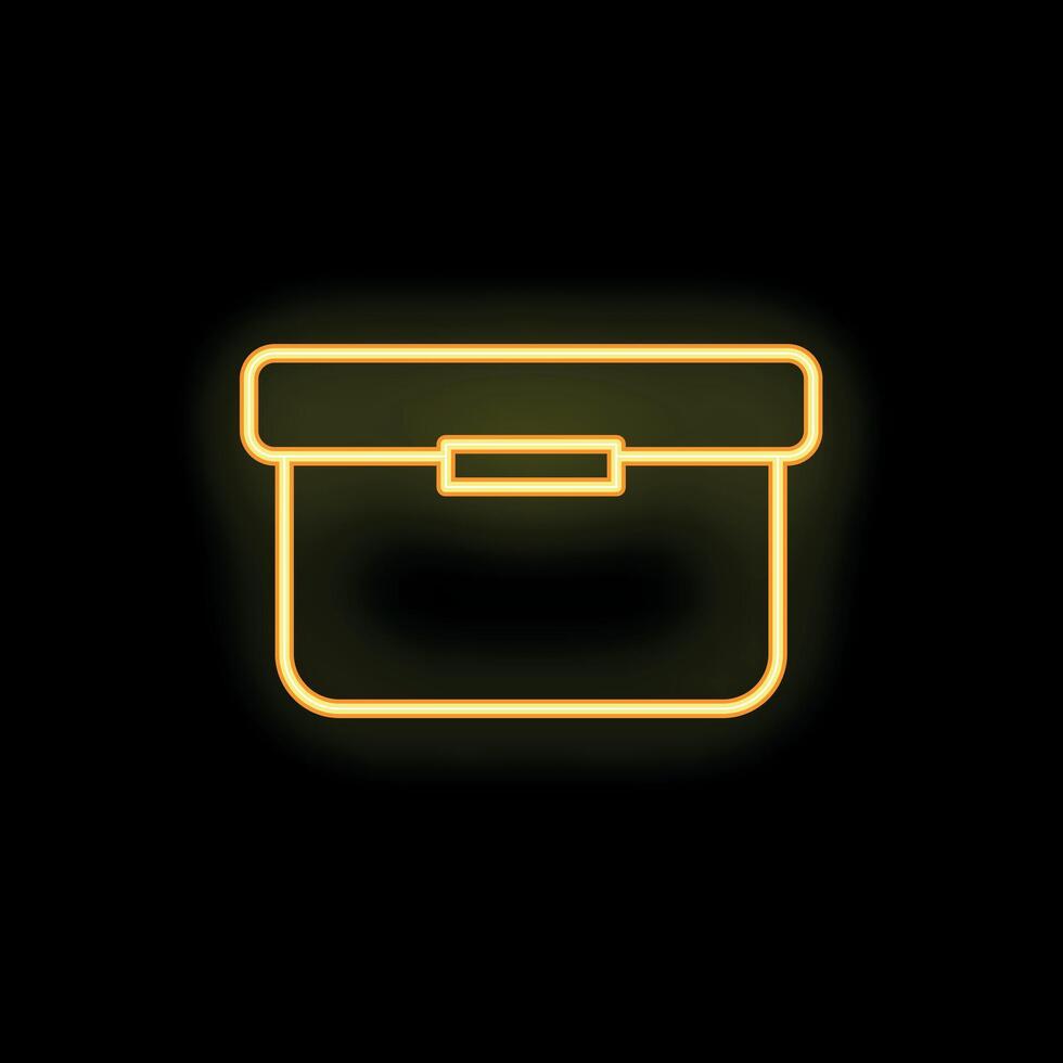 Glowing neon icon of a storage box on a black background vector
