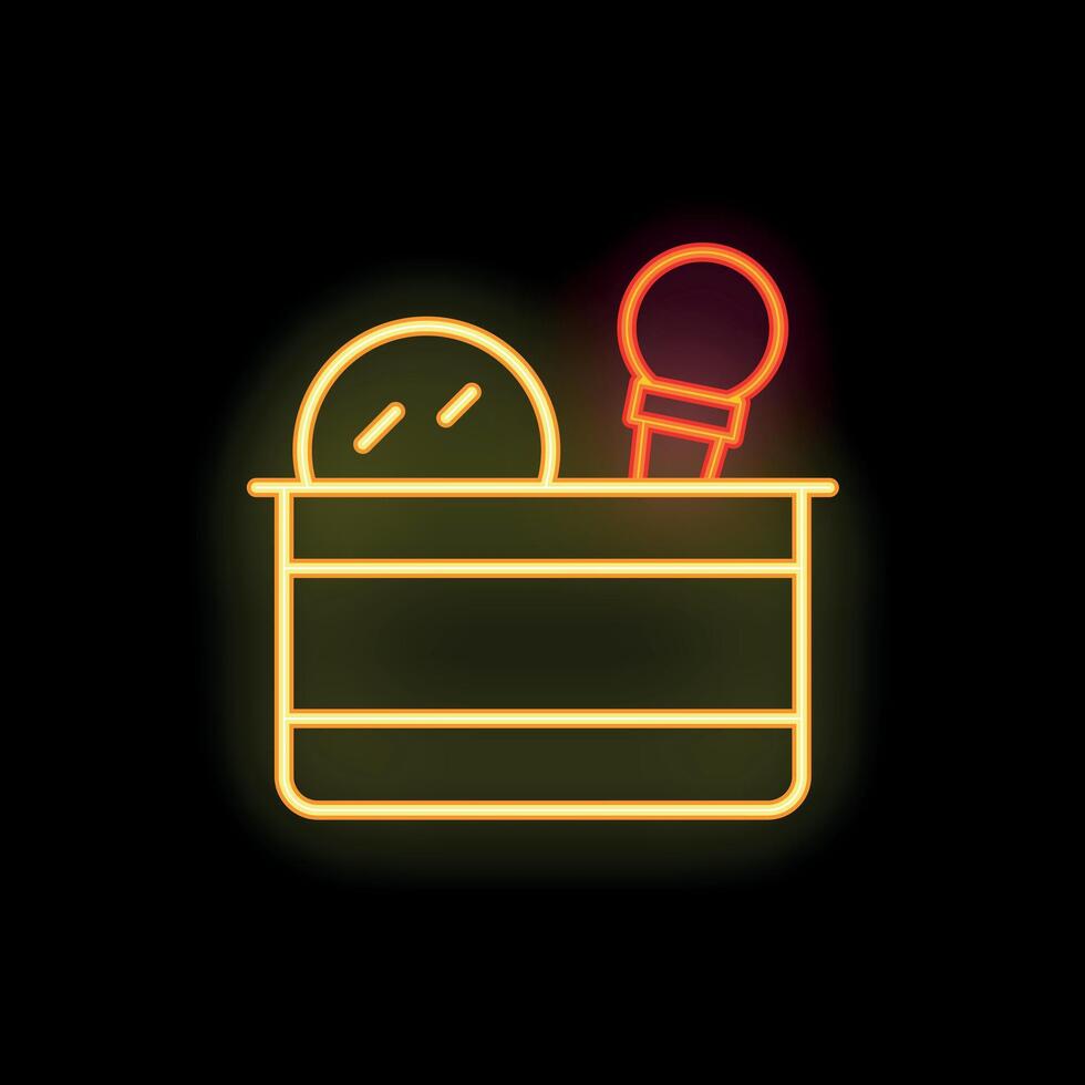 Neon icon of a makeup brush and mirror in a makeup case representing beauty and cosmetics vector