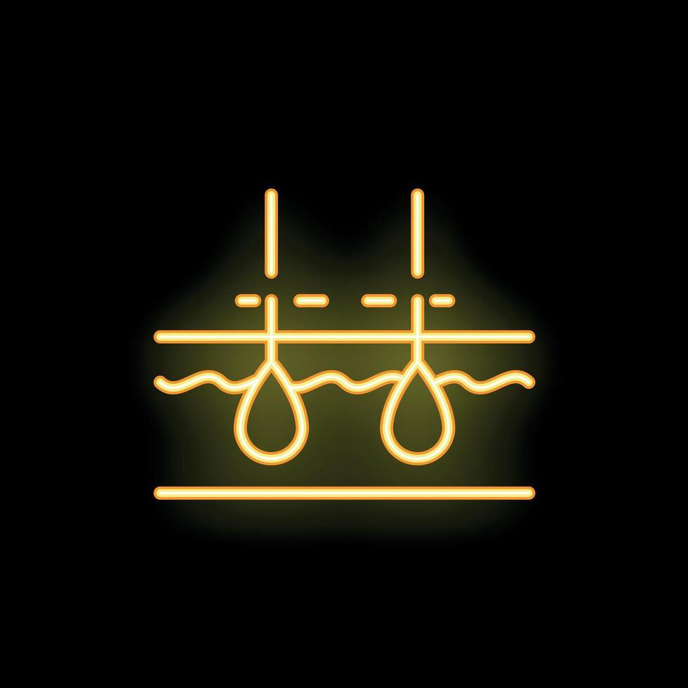 Neon icon of laser hair removal showing skin layers with follicles vector