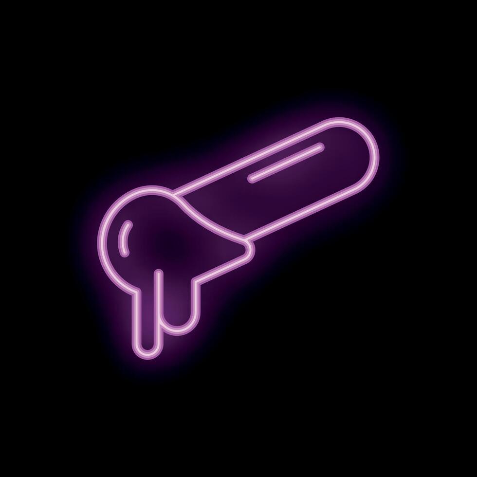 Neon test tube with dripping liquid icon on black background vector