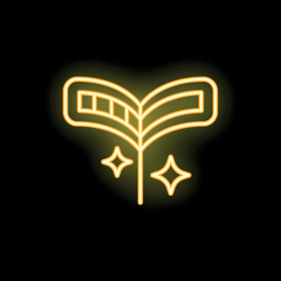Neon yellow open book icon glowing on black background vector