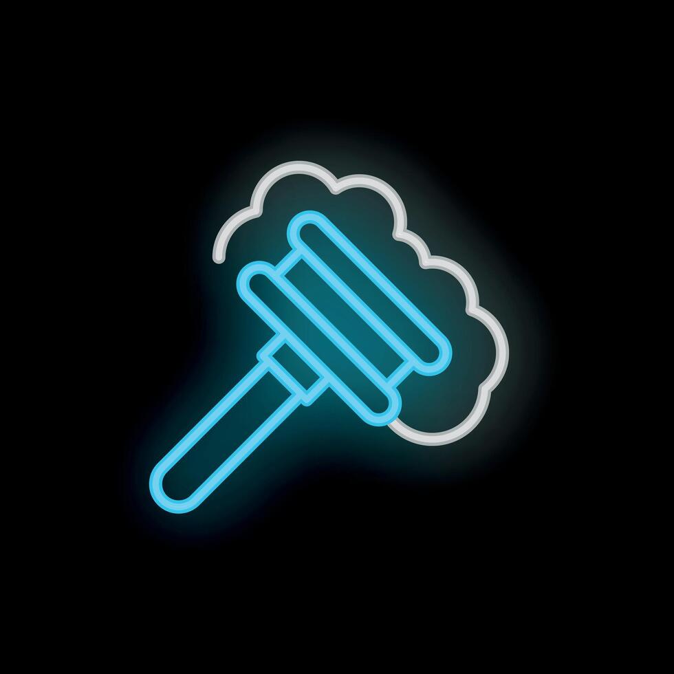 Blue neon icon of plunger clearing blocked sink with steam vector