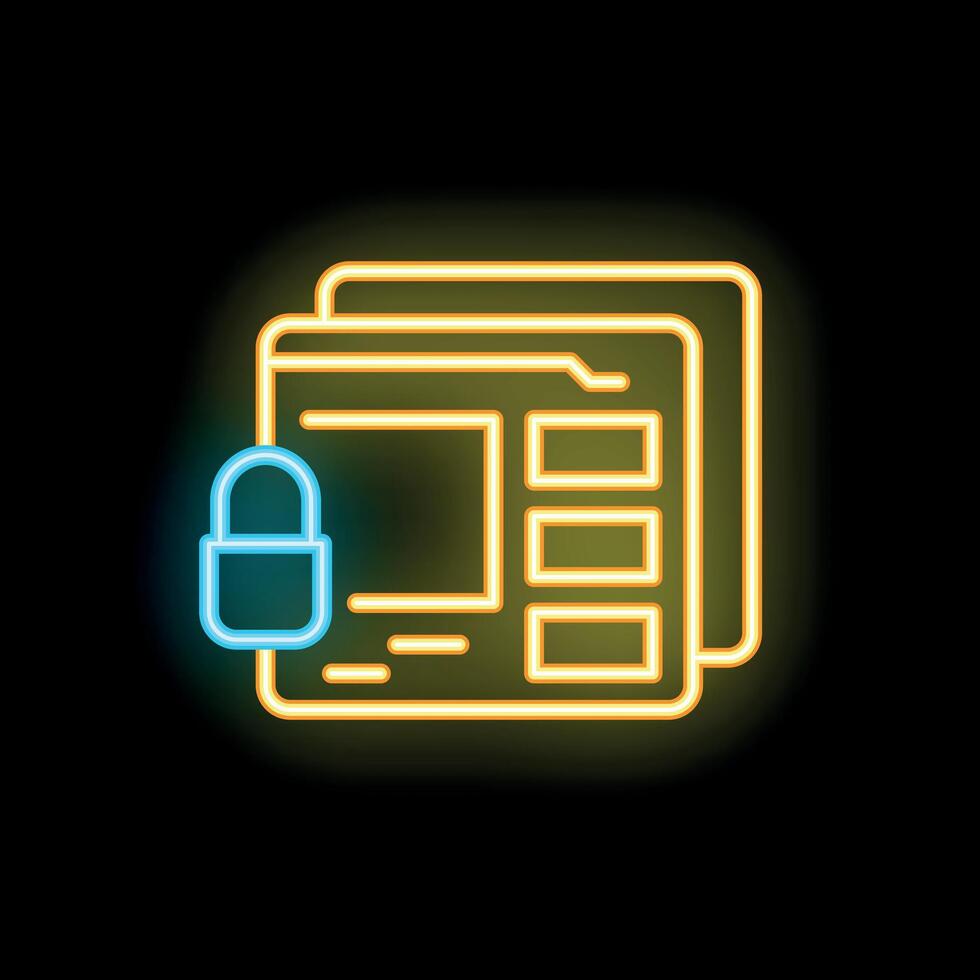 Neon padlock securing webpage content with encryption vector