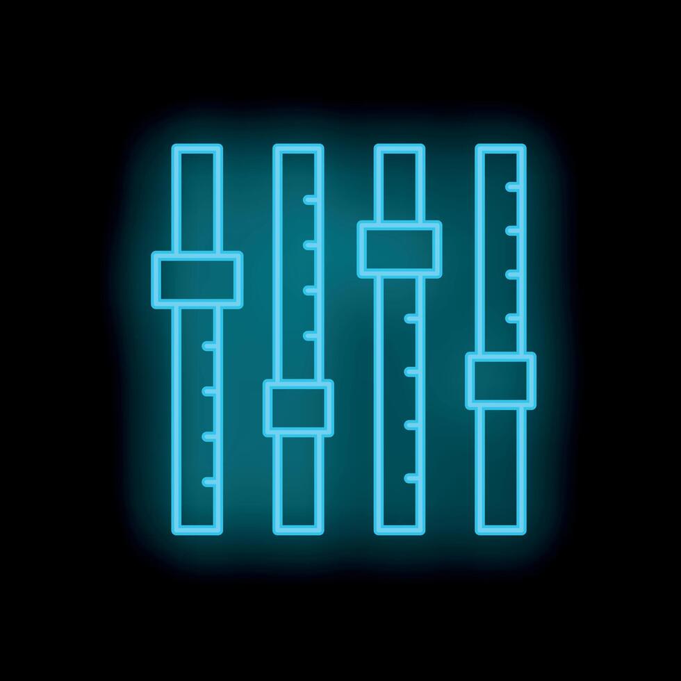 Neon blue audio mixing board faders glowing on black background vector