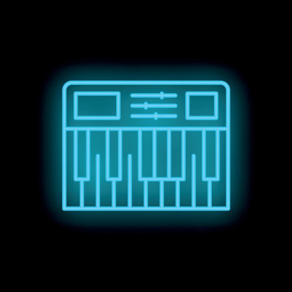 Neon blue synthesizer icon glowing on dark background vector