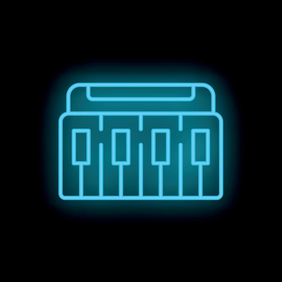 Blue neon synthesizer icon glowing on dark background vector